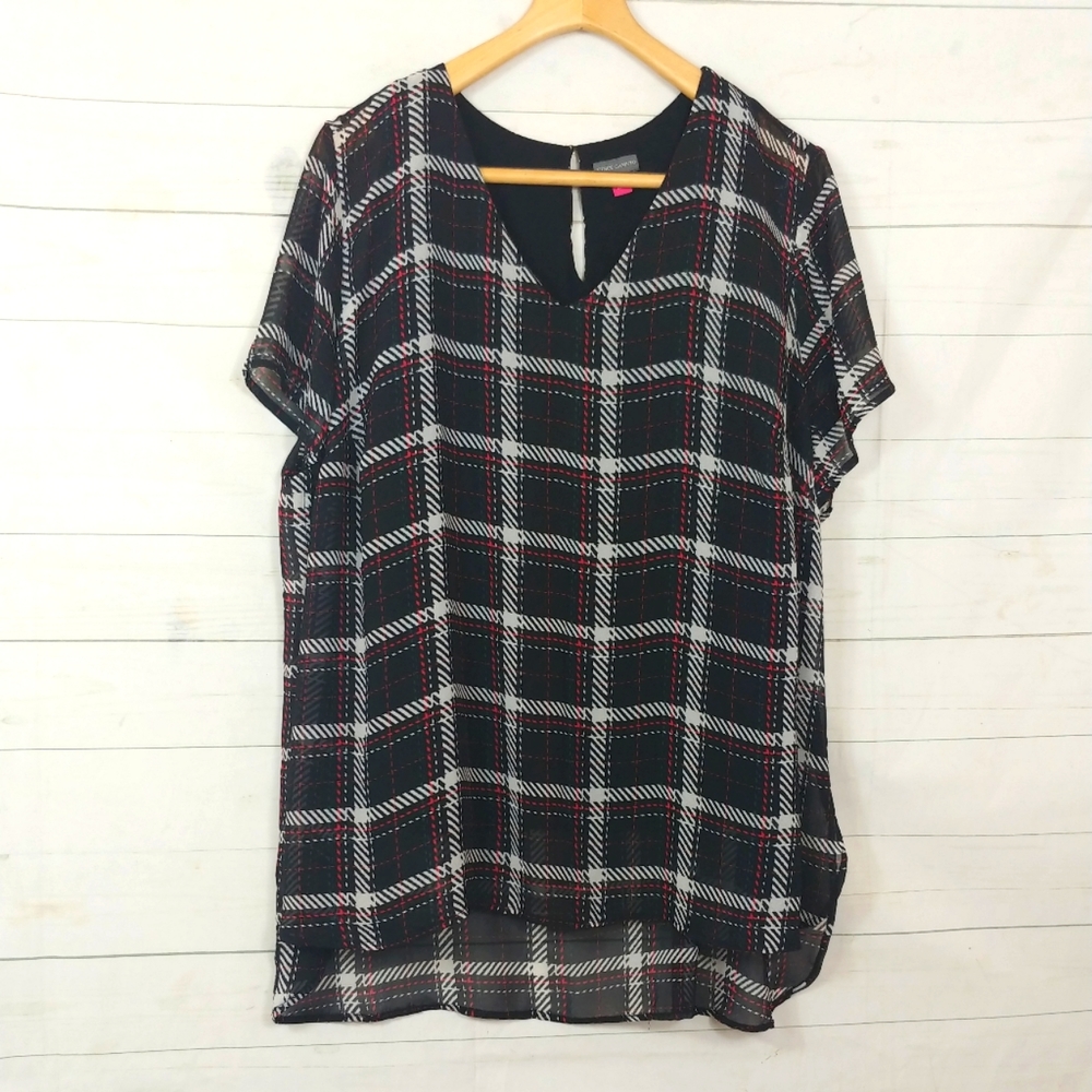 Vince Camuto V Neck Plaid Blouse Plus Size 3x